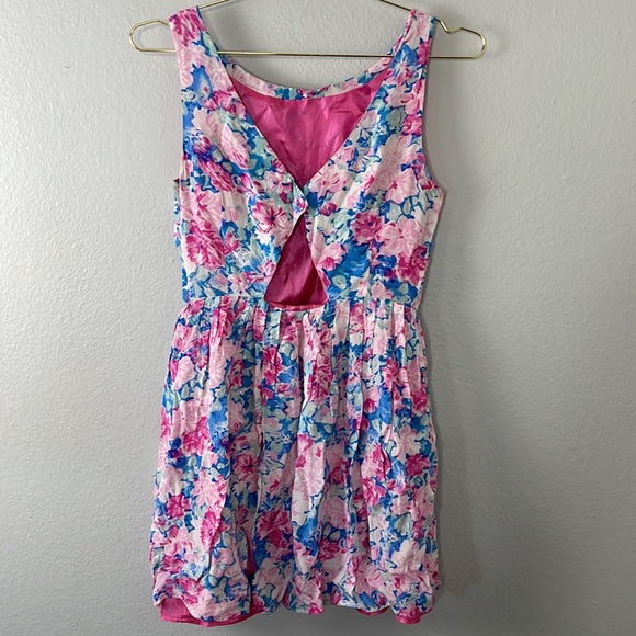 Forever 21 I Love H81 Pink and Blue Floral Mini Dress - Picture 7 of 10